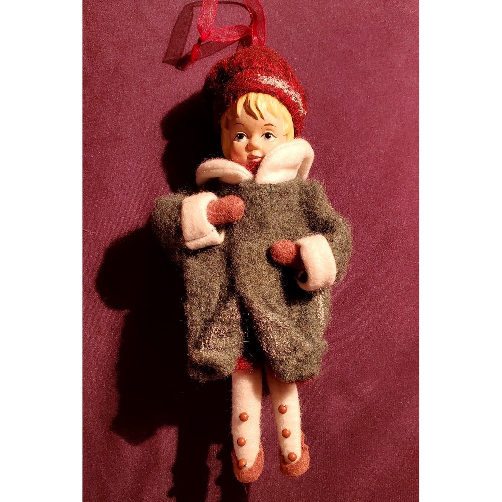 Vintage Byers Choice Christmas Ornament Village Boy Figurine Holidays‎ 7"